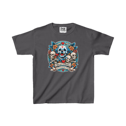 Youth Unisex Heavy Cotton T-Shirt | Dog Skull Tattoo Design | 20 colors