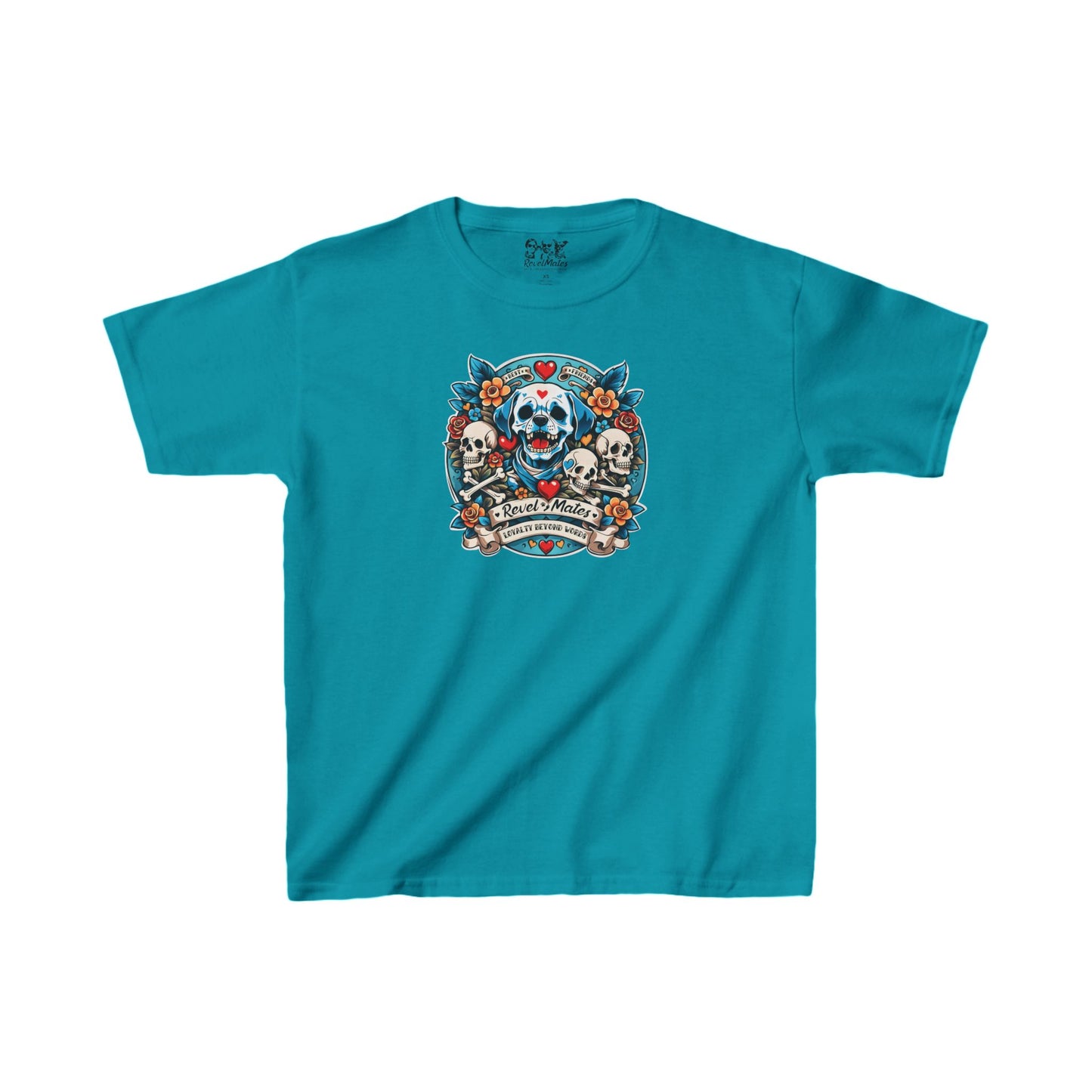 Youth Unisex Heavy Cotton T-Shirt | Dog Skull Tattoo Design | 20 colors