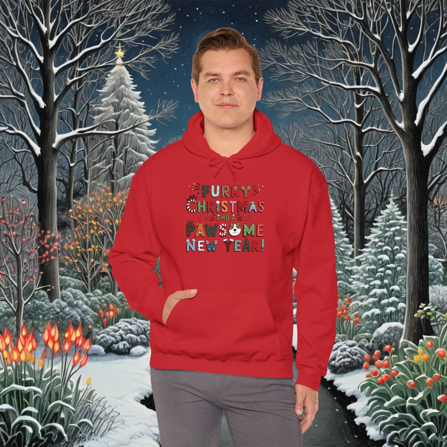 Unisex Heavy Blend Hoodie | Solid Colors V.1 | Furry Christmas Design | 12 colors