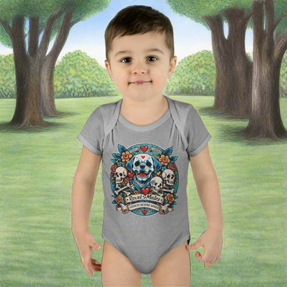 Infant Unisex Baby Rib Bodysuit | NB-24M | Dog Skull Tattoo Design | 4 colors