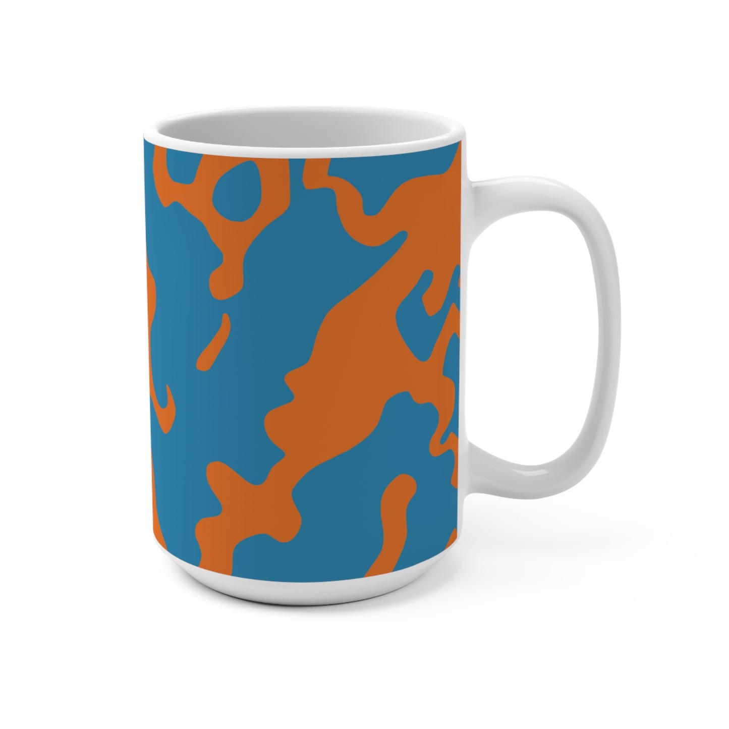 Ceramic Mug 15oz (440 ml) | Camouflage Blue & Orange Design