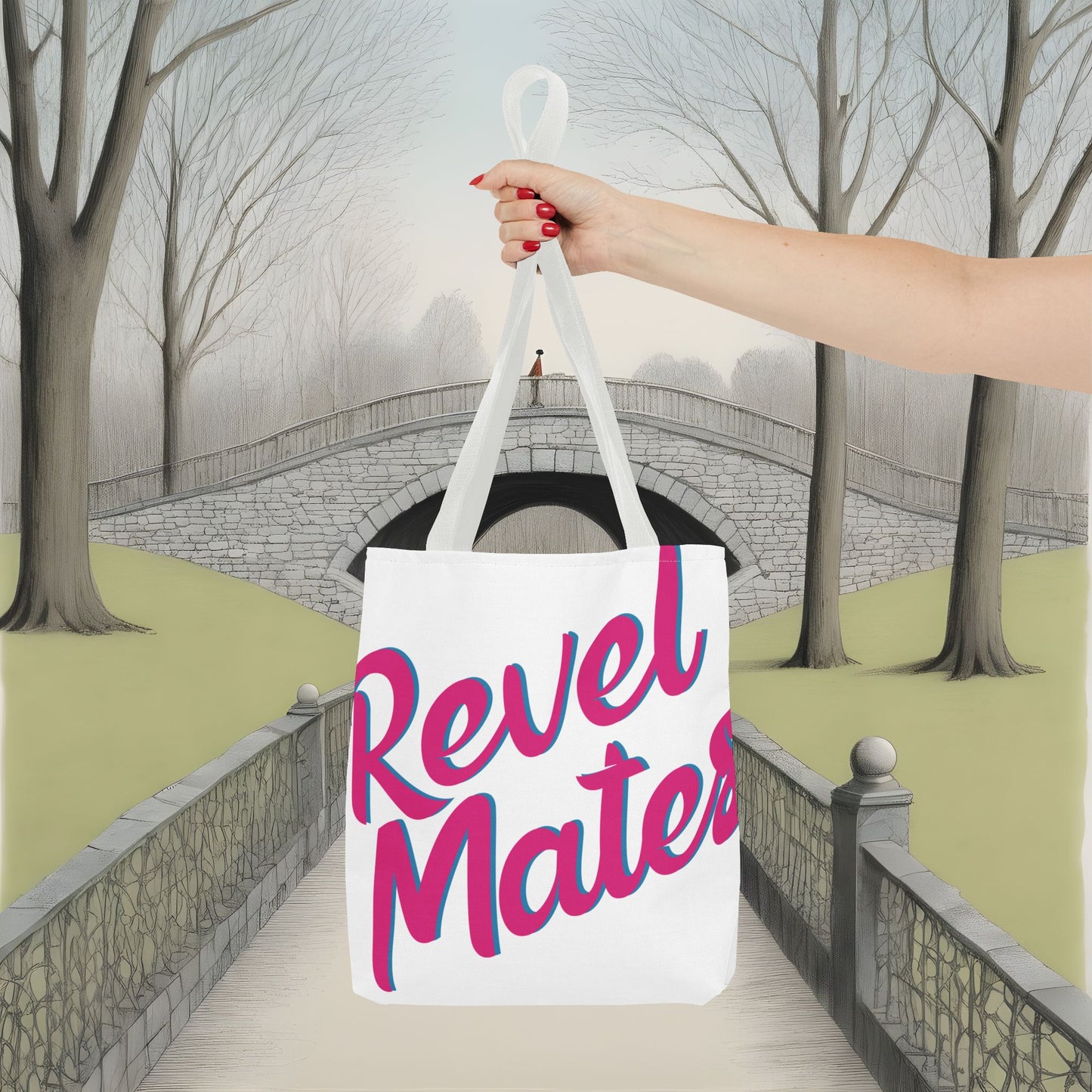 Tote Bag | All Over Print Bag | White & Fuchsia RevelMates Design