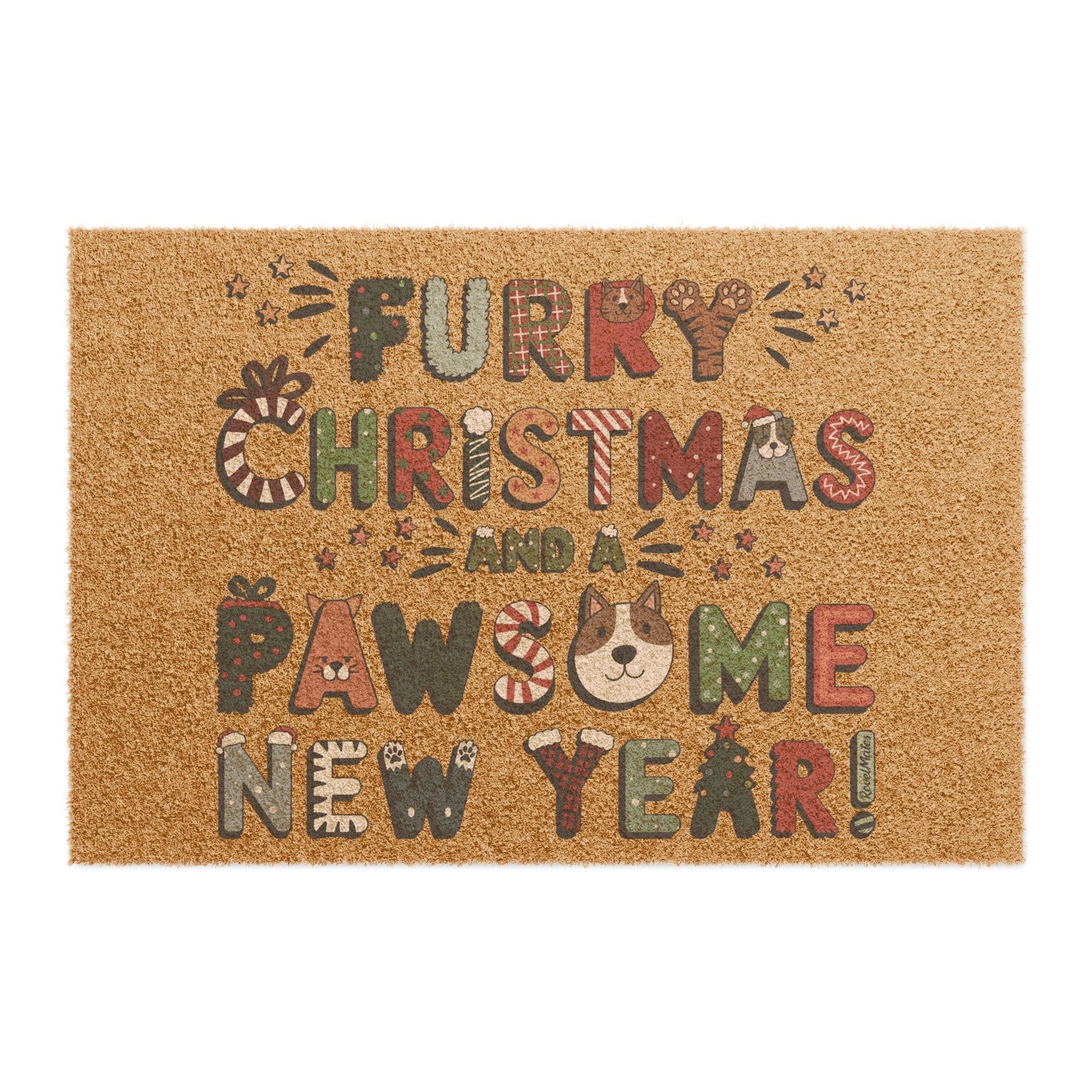 Coconut Fiber Doormat | Furry Christmas Design