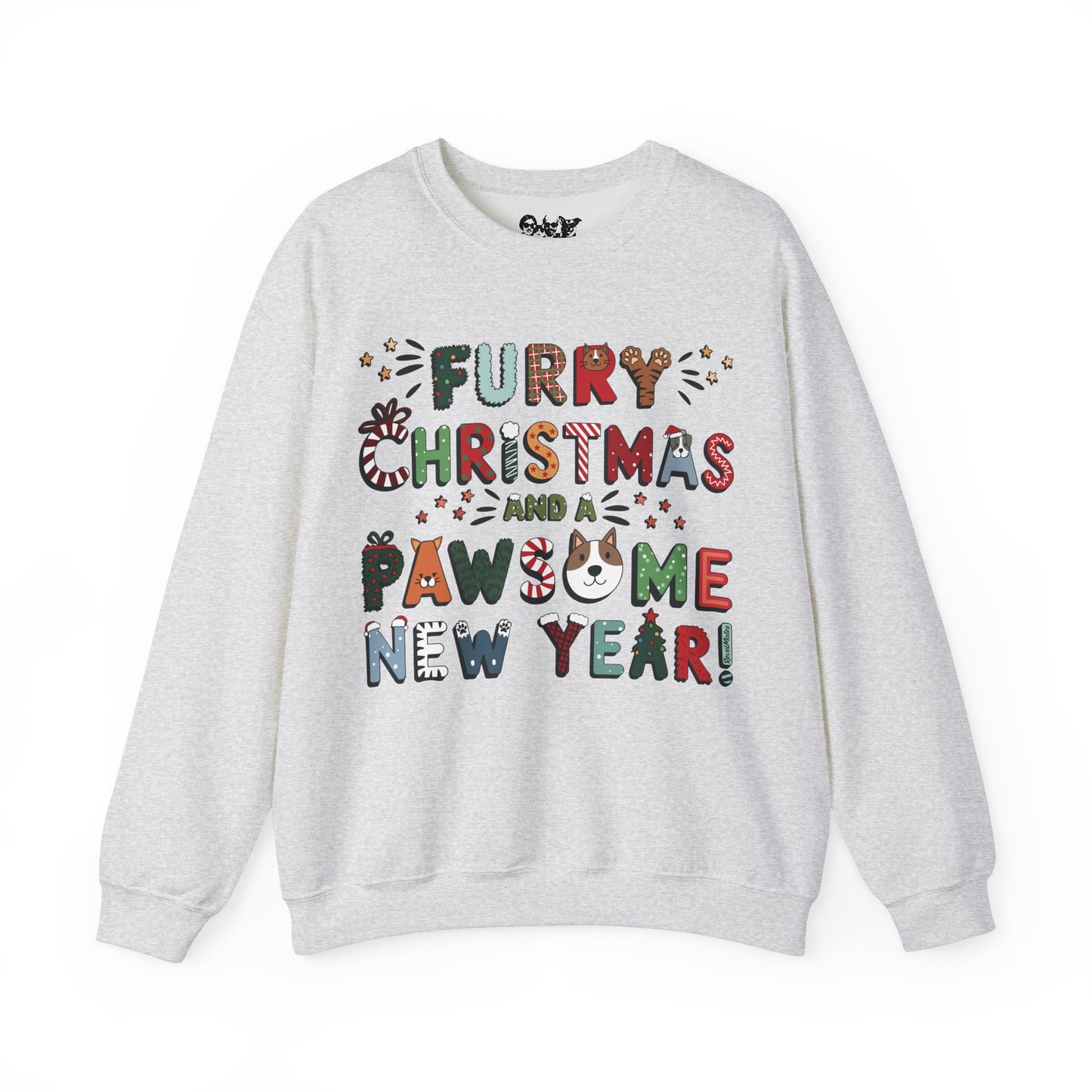 Unisex Heavy Blend™ Crewneck Sweatshirt | Heather and Antique Colors | Furry Christmas Design | 9 colors