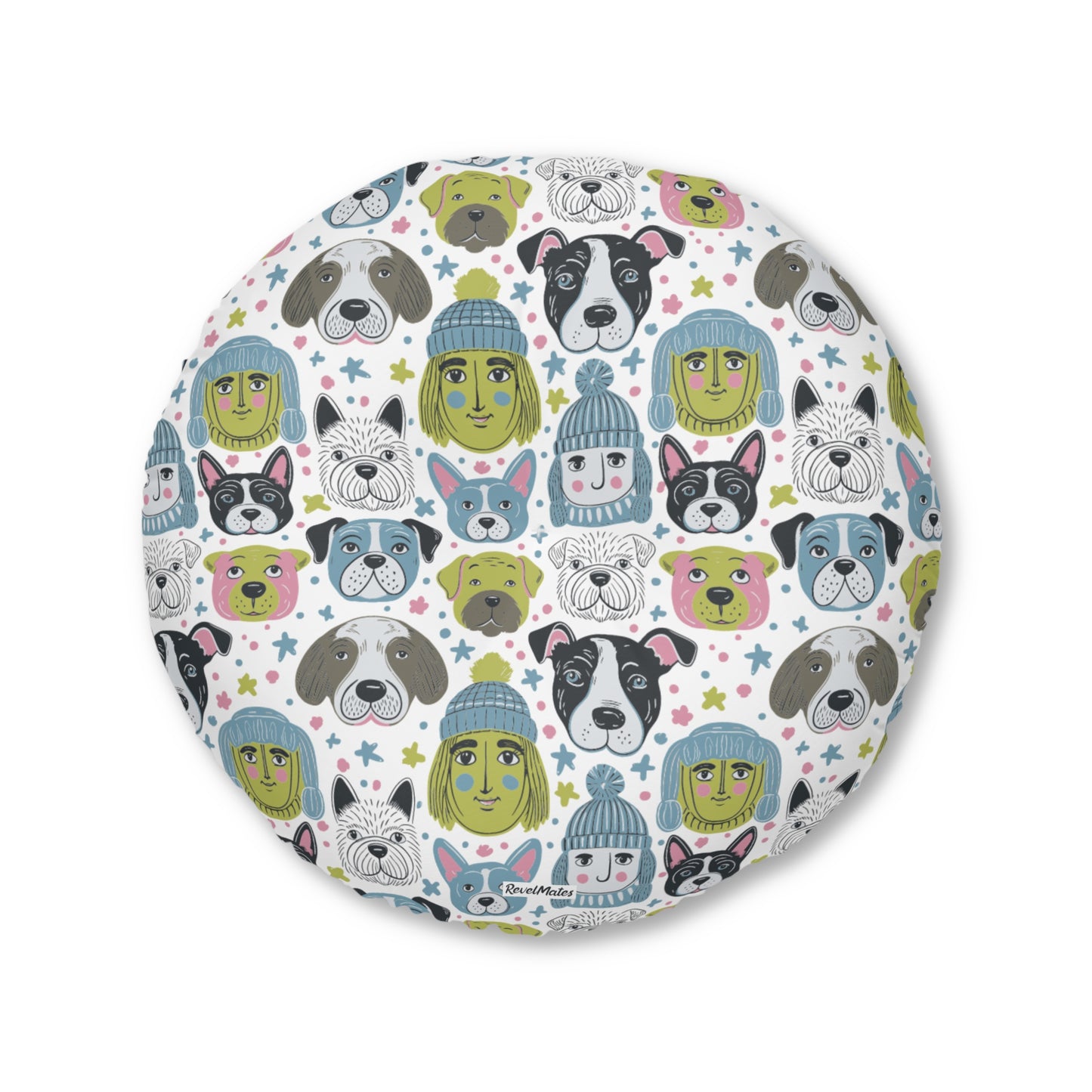 Round Tufted Floor Pillow | for Pets and Companions | Winter Doggies Design