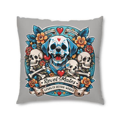 Square Tufted Floor Pillow | for Pets and Companions | Dog Skull Tattoo Design | 4 colors