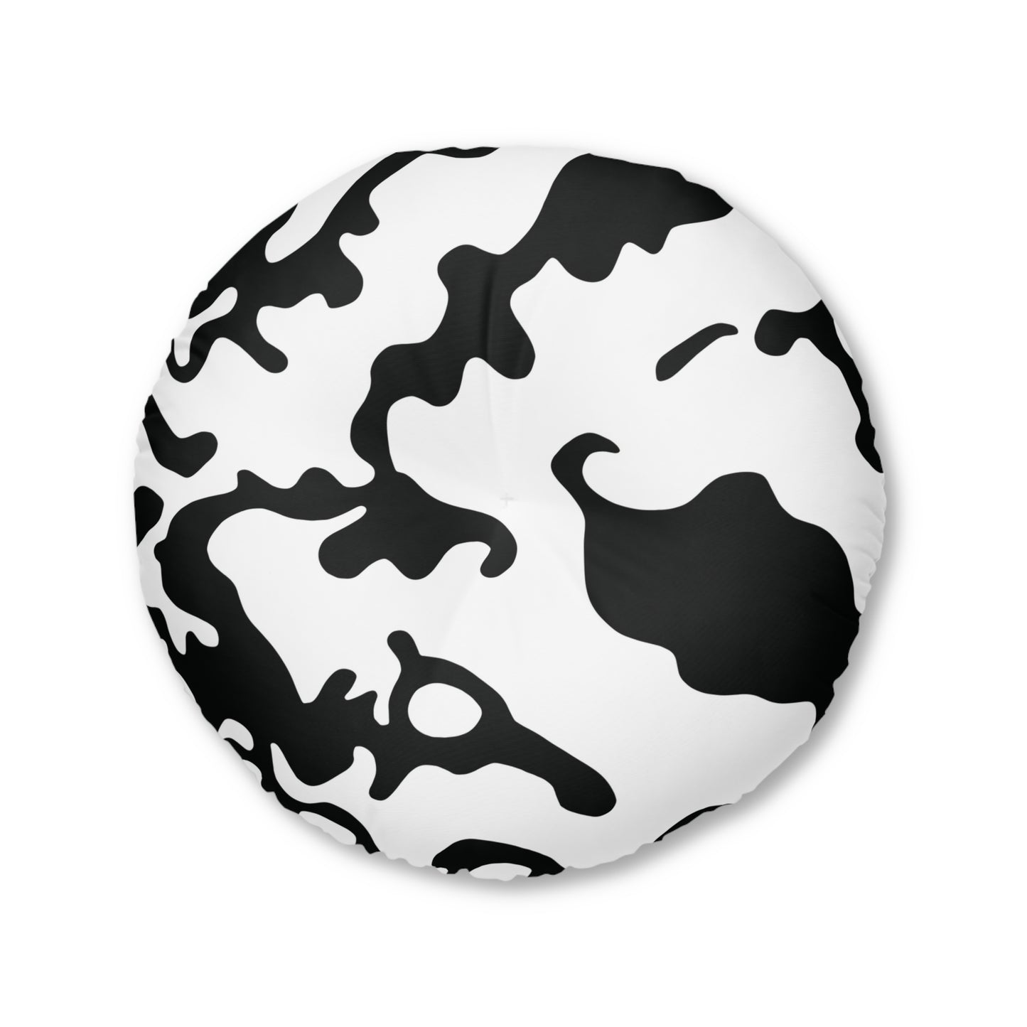 Round Tufted Floor Pillow | for Pets and Companions | Camouflage Black & White Design