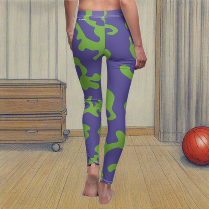 Women's Cut & Sew Casual Leggings | Camouflage Lavender & Lime Design