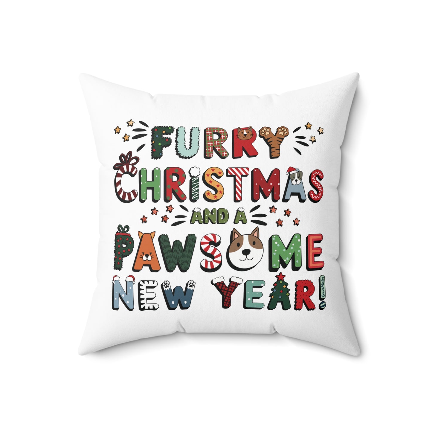 Spun Polyester Square Pillow | Furry Christmas Design | 4 sizes