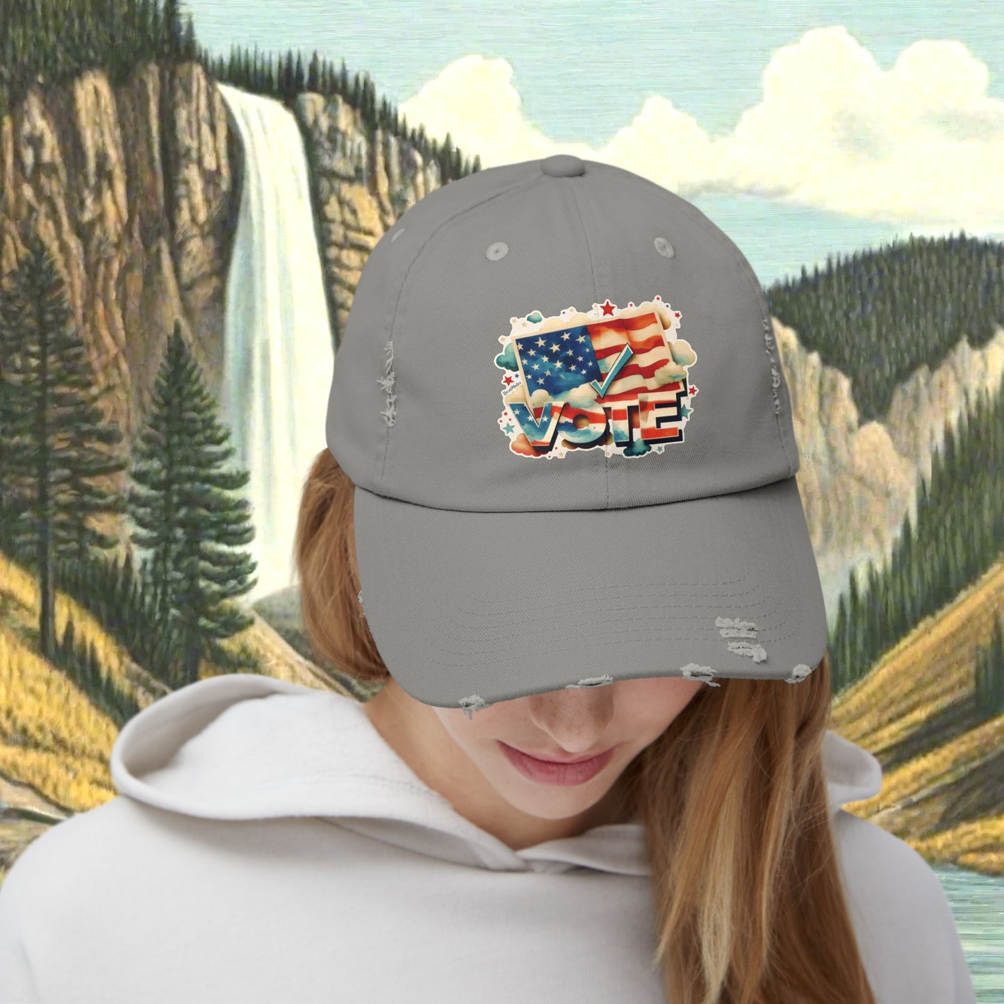 Unisex Distressed Cap | VOTE Watercolor Design | US Elections | 8 colors