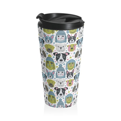 Stainless Steel Travel Mug With Cup 15oz (440ml)| Winter Doggies Design