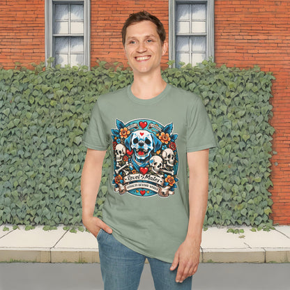 Unisex Softstyle T-Shirt | Solid Colors | Dog Skull Tattoo Design | 15 colors