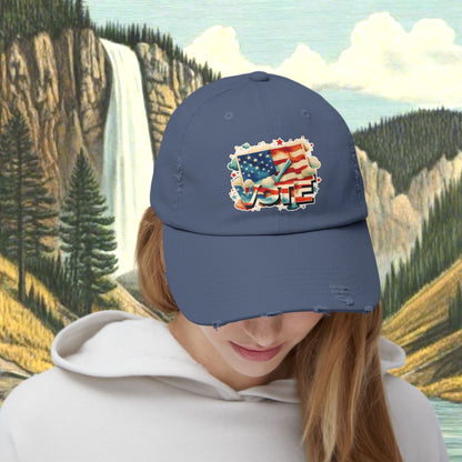 Unisex Distressed Cap | VOTE Watercolor Design | US Elections | 8 colors