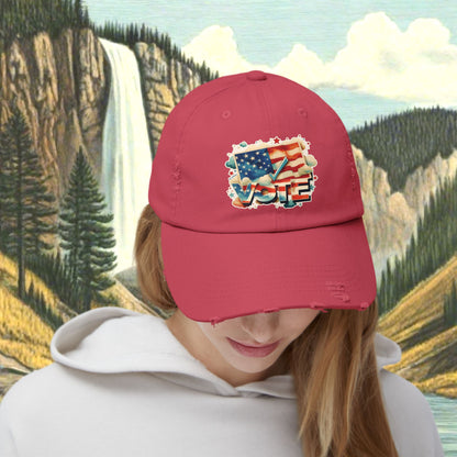 Unisex Distressed Cap | VOTE Watercolor Design | US Elections | 8 colors