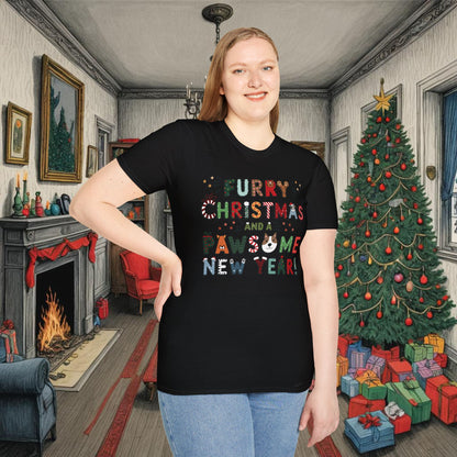 Unisex Softstyle T-Shirt | Solid Colors V.1 | Furry Christmas Design | 14 colors