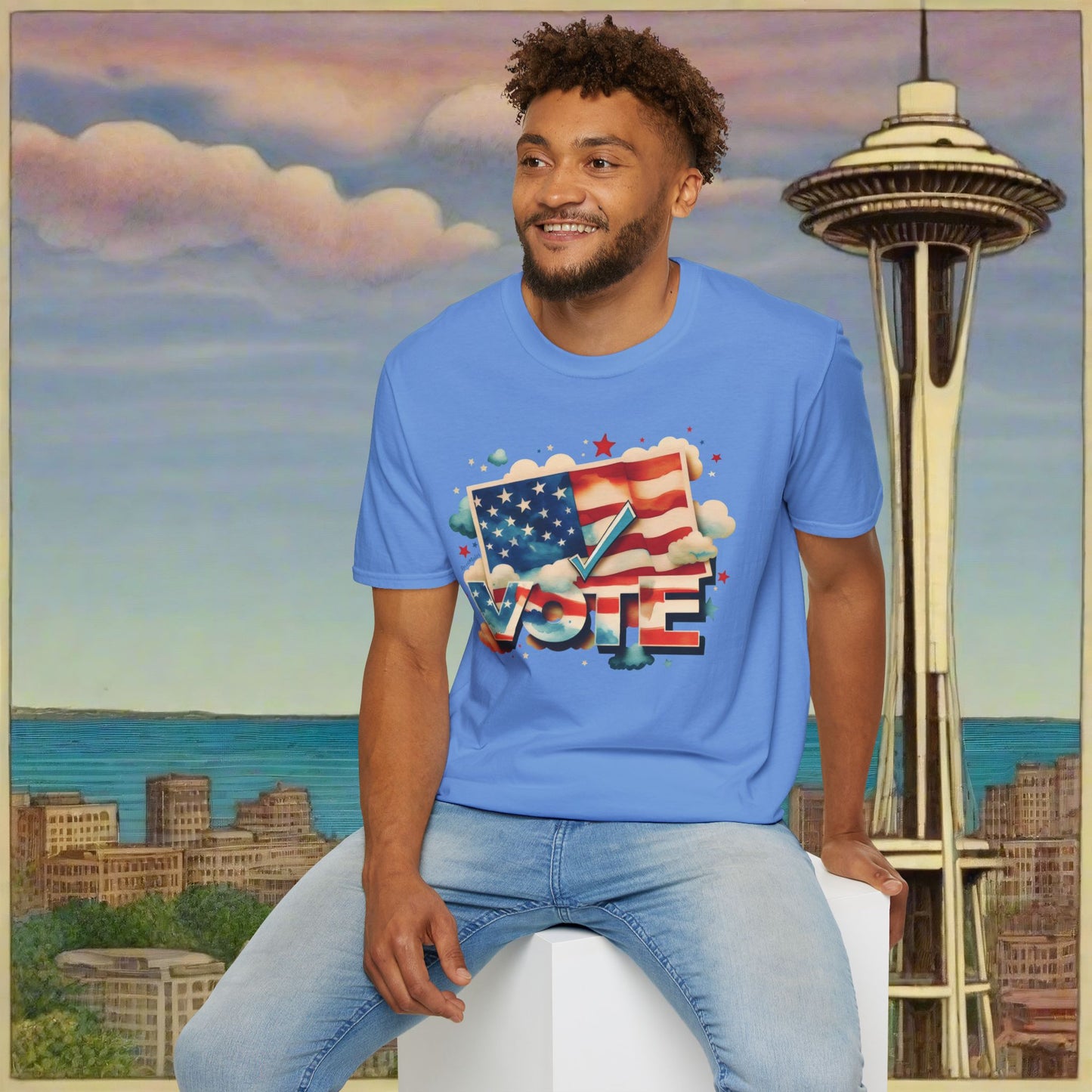 Unisex Softstyle T-Shirt | Solid Colors | VOTE Watercolor Design | US Elections | 15 colors