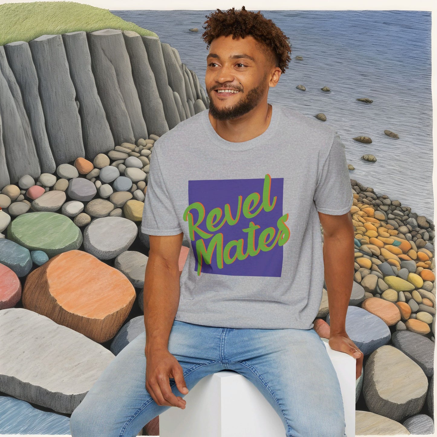 Unisex Softstyle T-Shirt | Lavender & Lime RevelMates Square Design | 4 colors