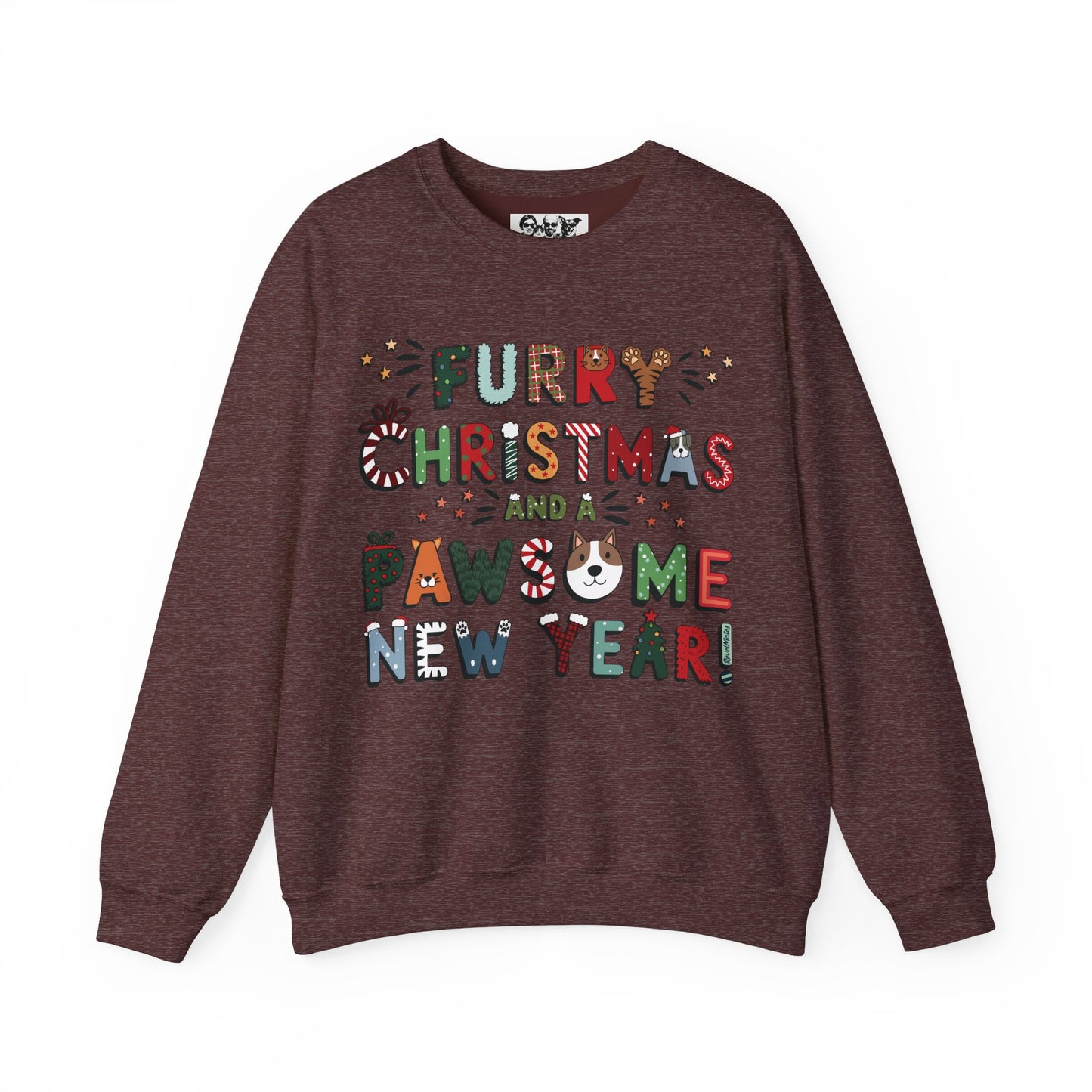 Unisex Heavy Blend™ Crewneck Sweatshirt | Heather and Antique Colors | Furry Christmas Design | 9 colors