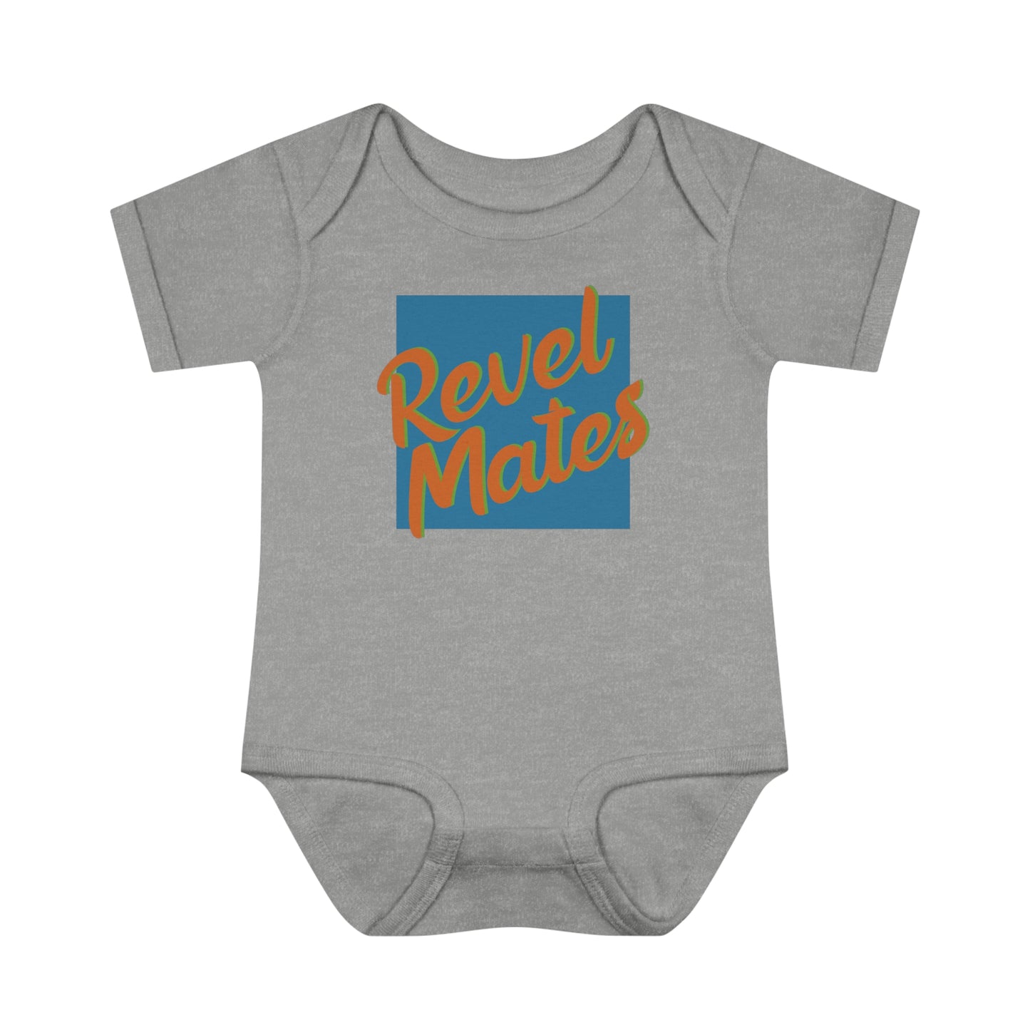 Infant Unisex Baby Rib Bodysuit | NB-24M | Blue & Orange RevelMates Square Design | 4 colors