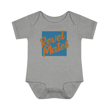 Infant Unisex Baby Rib Bodysuit | NB-24M | Blue & Orange RevelMates Square Design | 4 colors