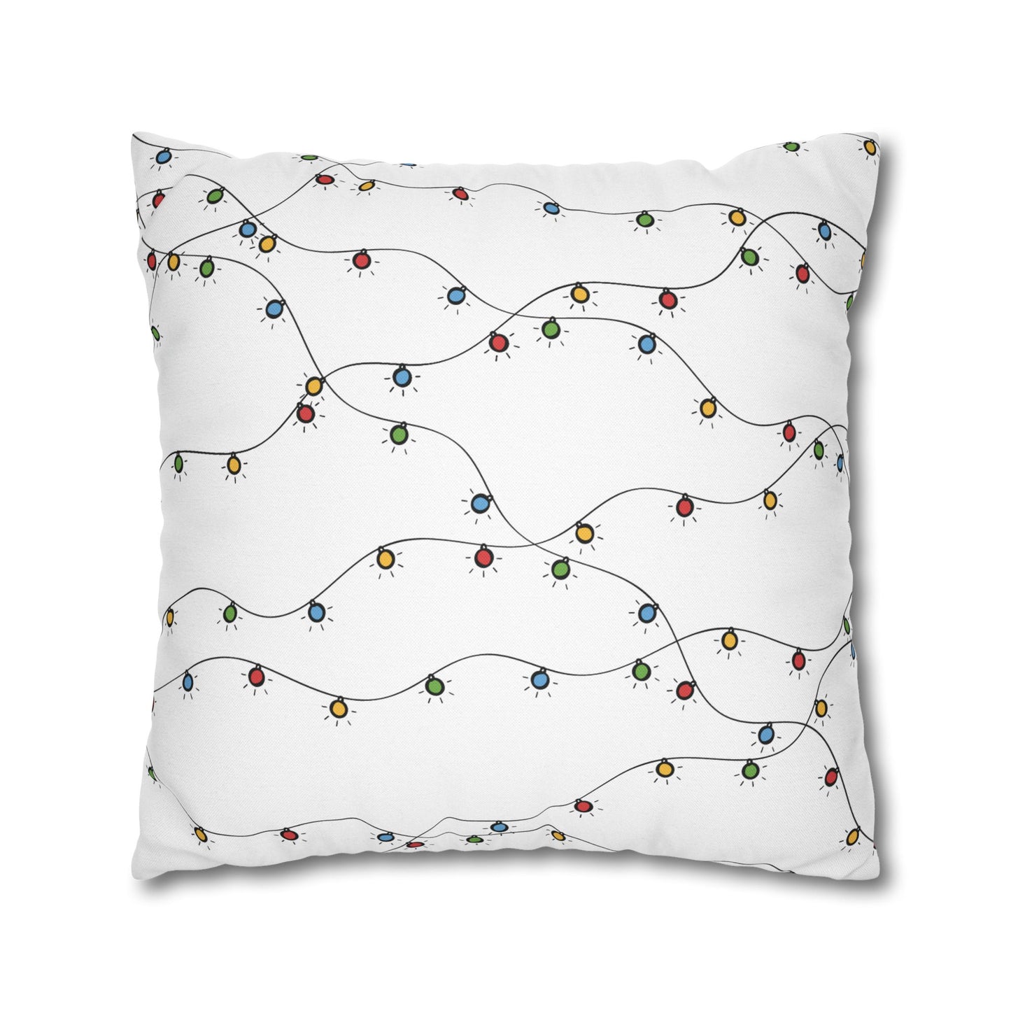 Spun Polyester Square Pillowcase | Christmas Lights Design | 4 sizes