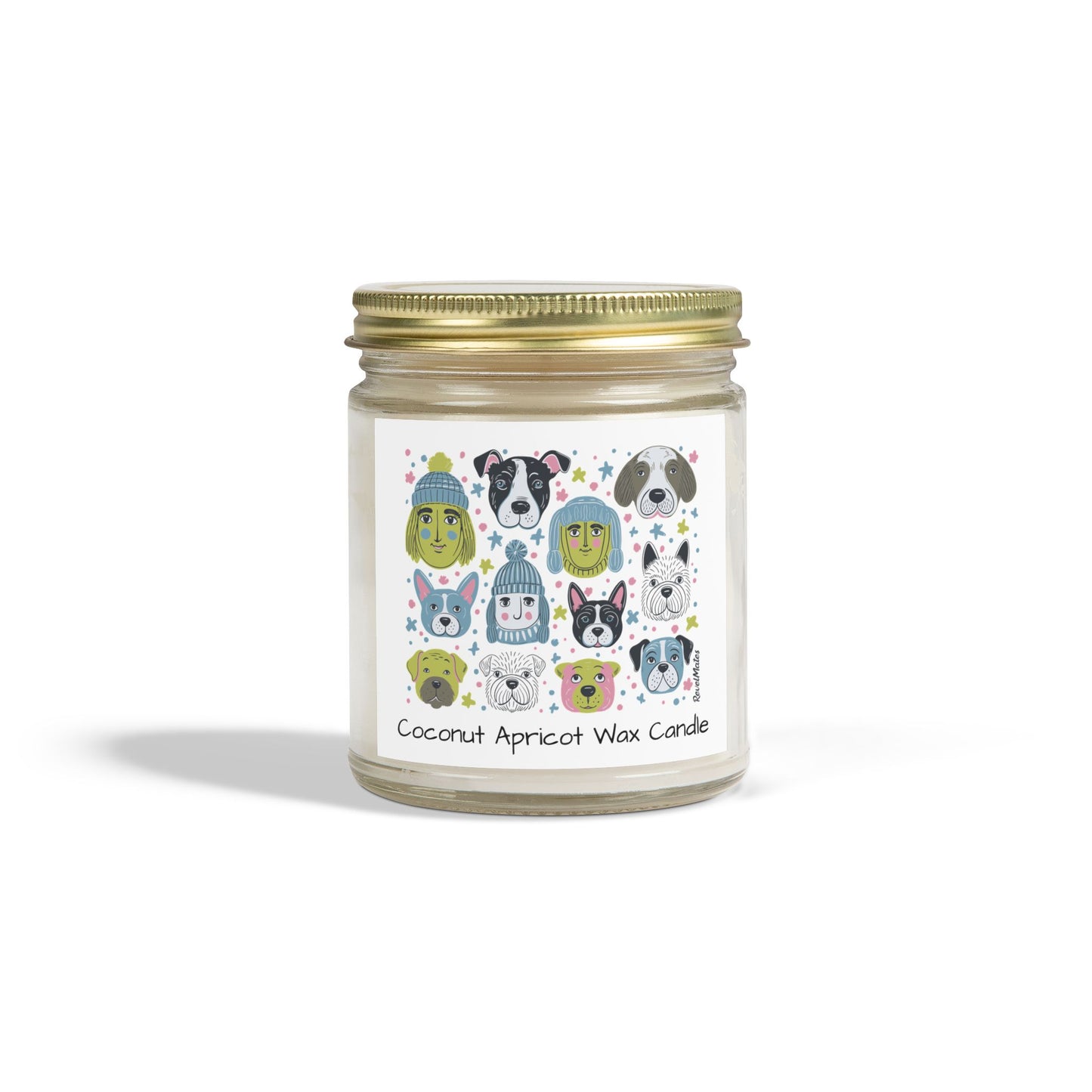 Coconut Apricot Wax Scented Candles (4oz, 9oz) | Winter Doggies Design | 2 colors | 9 scents