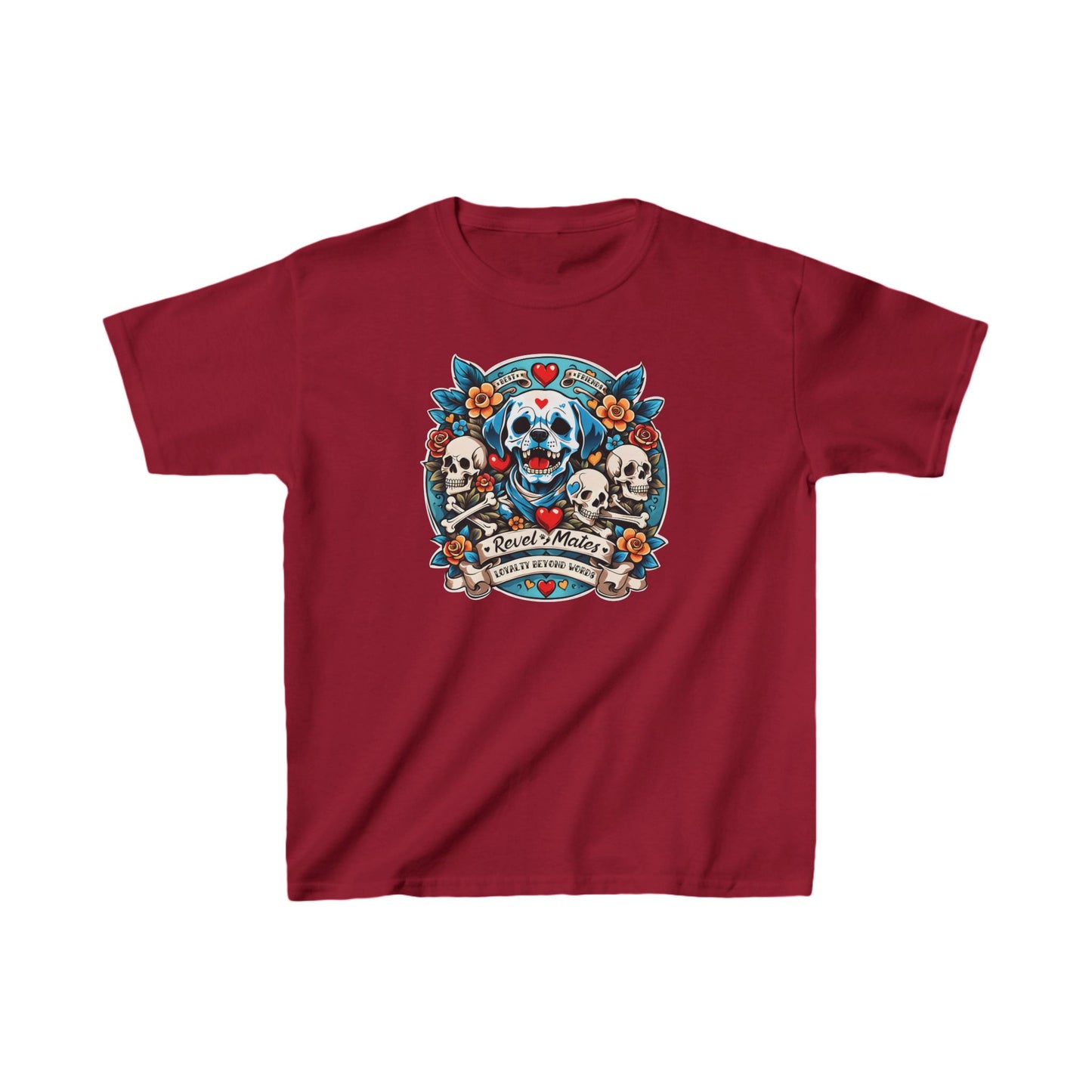 Unisex Kids Heavy Cotton™ T-Shirt | Dog Skull Tattoo Design | 20 colors