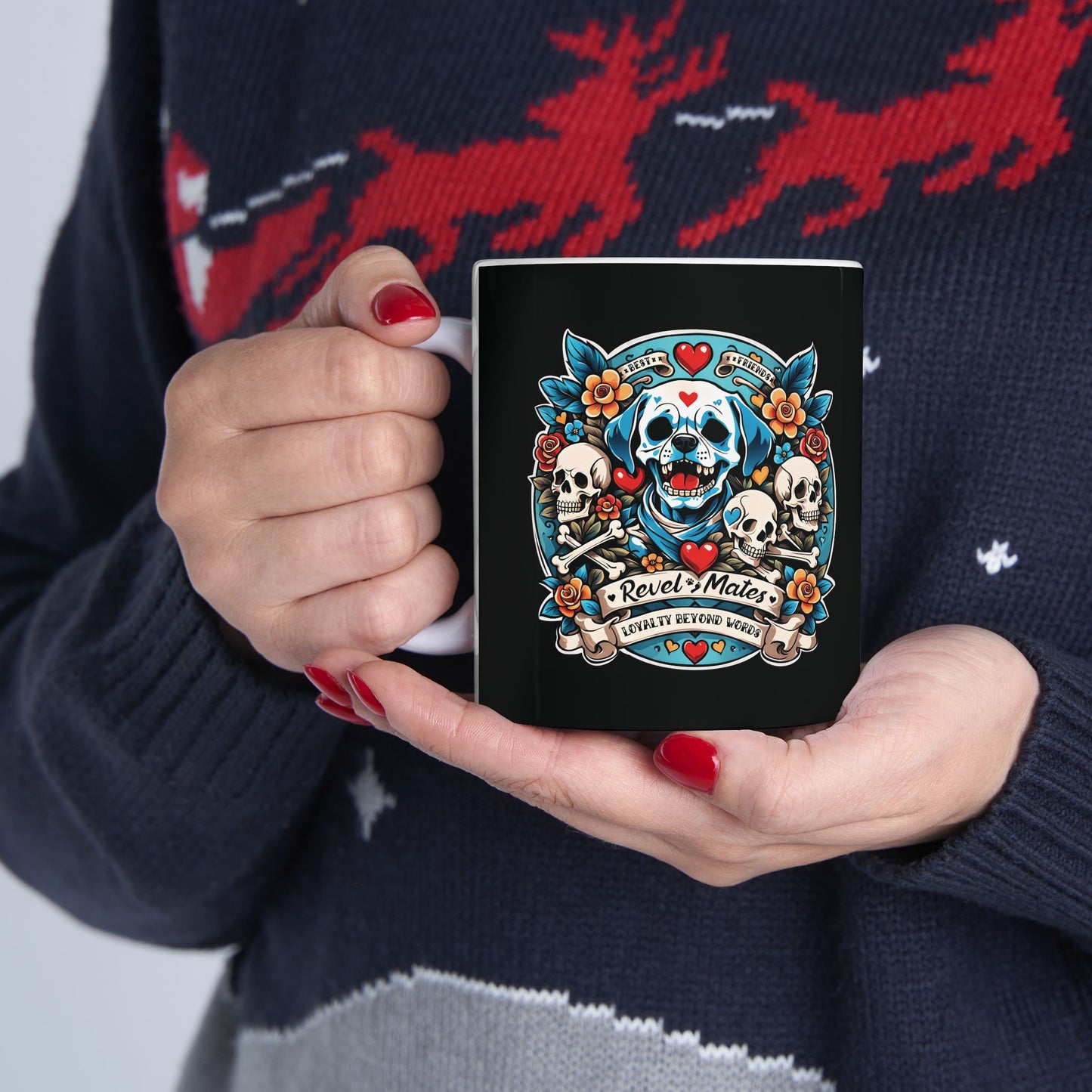 Ceramic Mug (11oz, 15oz) | Dog Skull Tattoo Design | 2 colors | 2 sizes