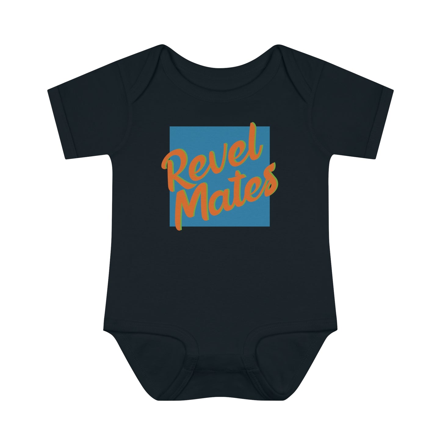 Unisex Infant Baby Rib Bodysuit | NB-24M | Blue & Orange RevelMates Square Design | 4 colors