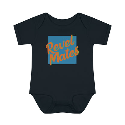 Infant Unisex Baby Rib Bodysuit | NB-24M | Blue & Orange RevelMates Square Design | 4 colors