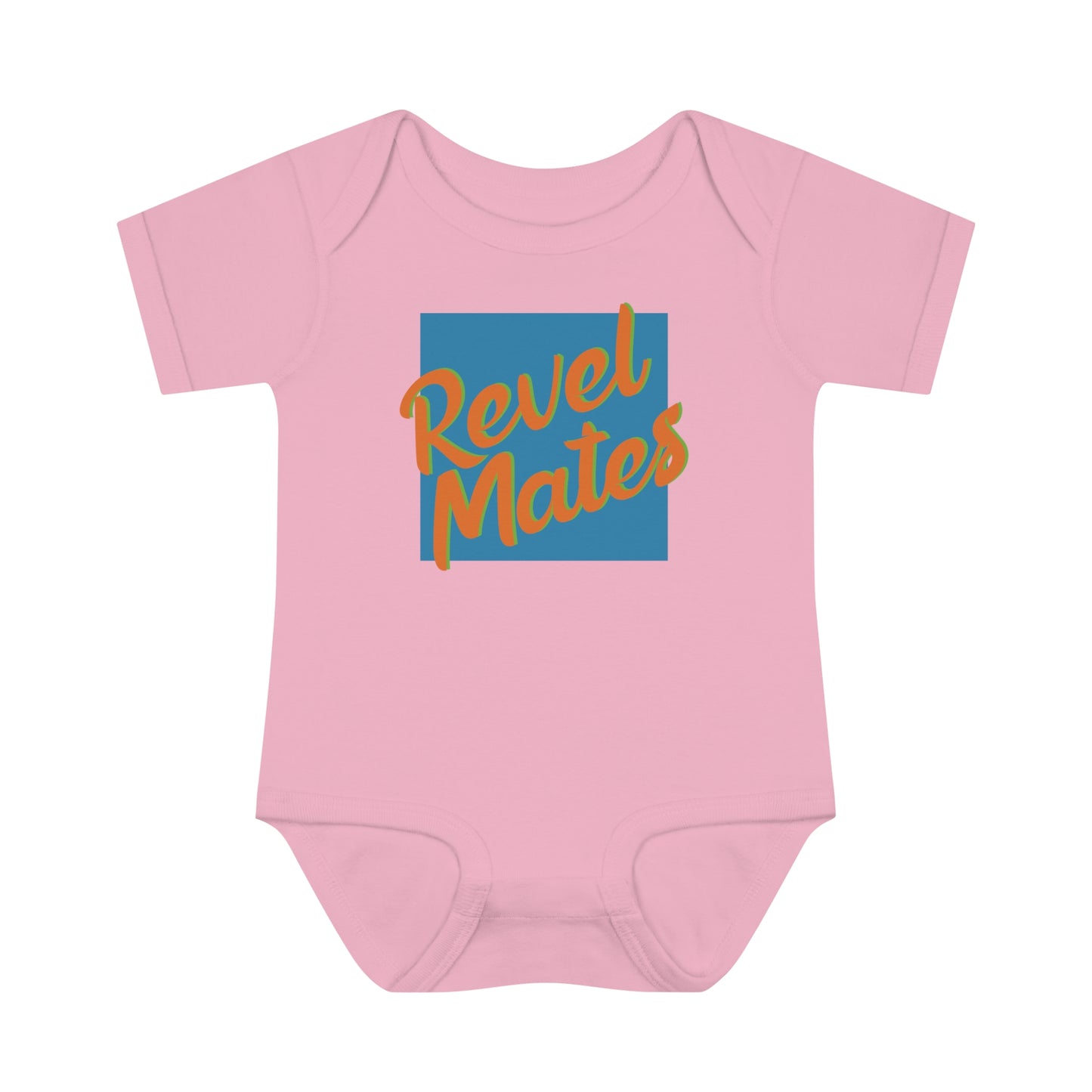 Infant Unisex Baby Rib Bodysuit | NB-24M | Blue & Orange RevelMates Square Design | 4 colors