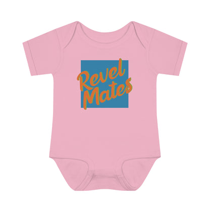 Infant Unisex Baby Rib Bodysuit | NB-24M | Blue & Orange RevelMates Square Design | 4 colors