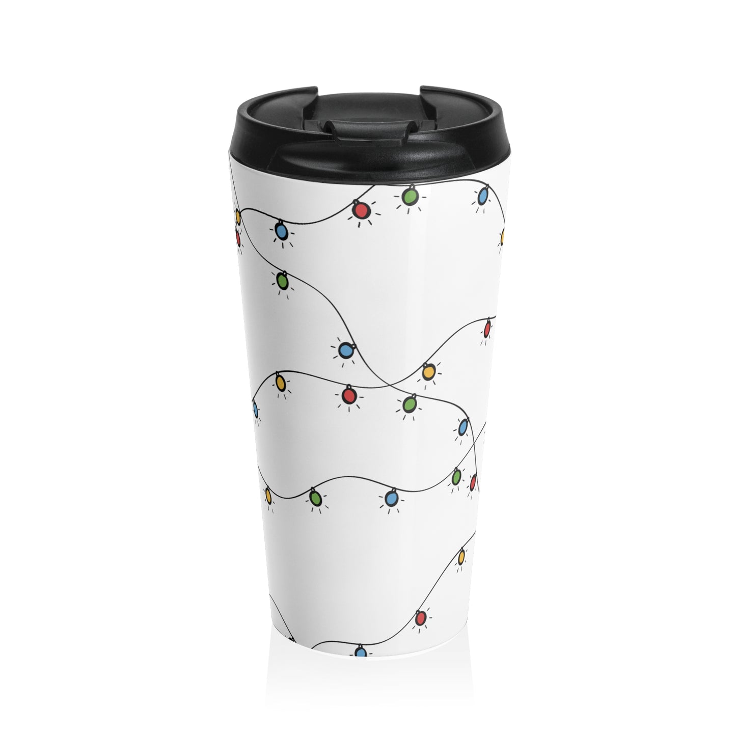 Stainless Steel Travel Mug With Cup 15oz (440ml)| Christmas Lights Design