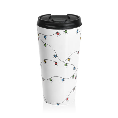 Stainless Steel Travel Mug With Cup 15oz (440ml)| Christmas Lights Design