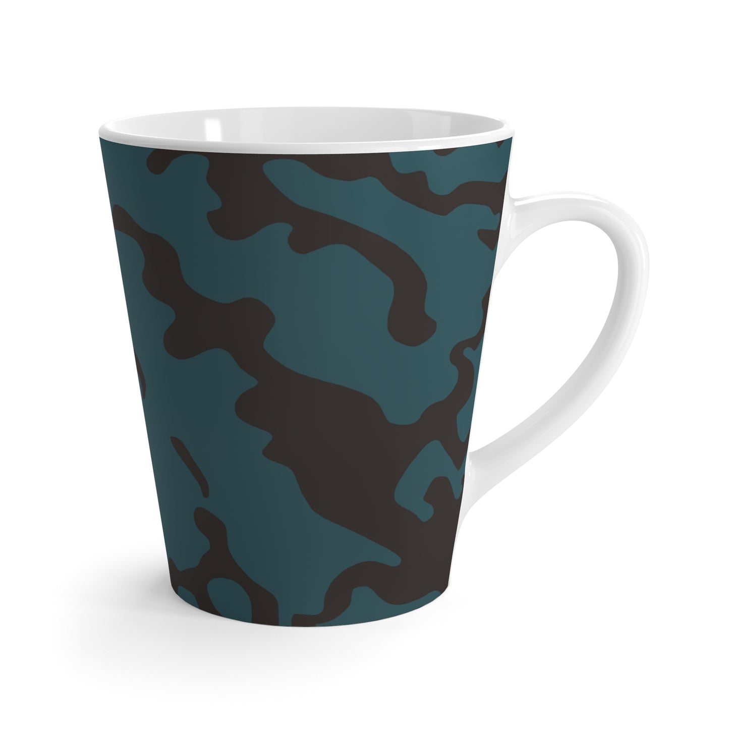Latte Mug 12oz (350 ml) | Camouflage Turquoise & Brown Design