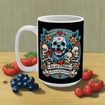 Ceramic Mug 15oz (440 ml) | Dog Skull Tattoo Design | 4 colors