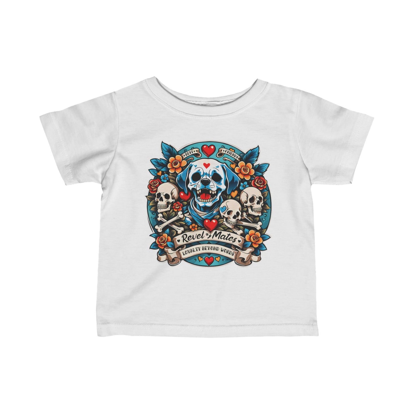 Infant Unisex Fine Jersey T-Shirt | 6M-24M | Dog Skull Tattoo Design | 4 colors