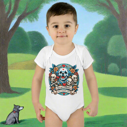 Infant Unisex Baby Rib Bodysuit | NB-24M | Dog Skull Tattoo Design | 4 colors