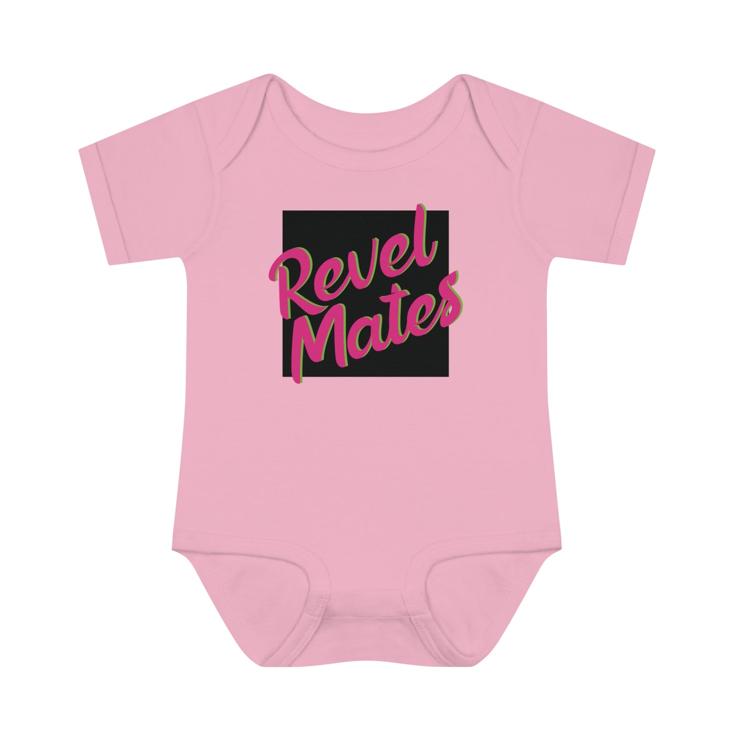 Unisex Infant Baby Rib Bodysuit | NB-24M | Black & Fuchsia RevelMates Square Design | 4 colors