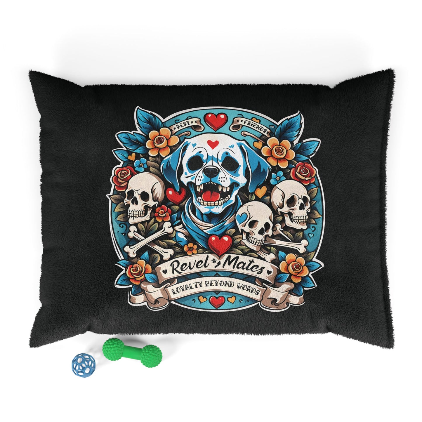 Pet Bed | for Dogs, Cats and all beloved Pets | Dog Skull Tattoo Design | 4 colors