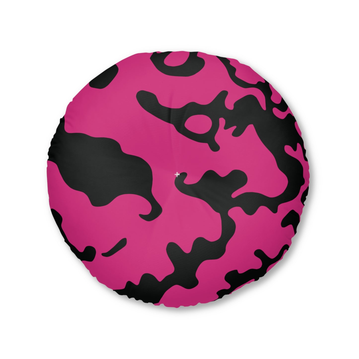 Round Tufted Floor Pillow | for Pets and Companions | Camouflage Fuchsia & Black Design