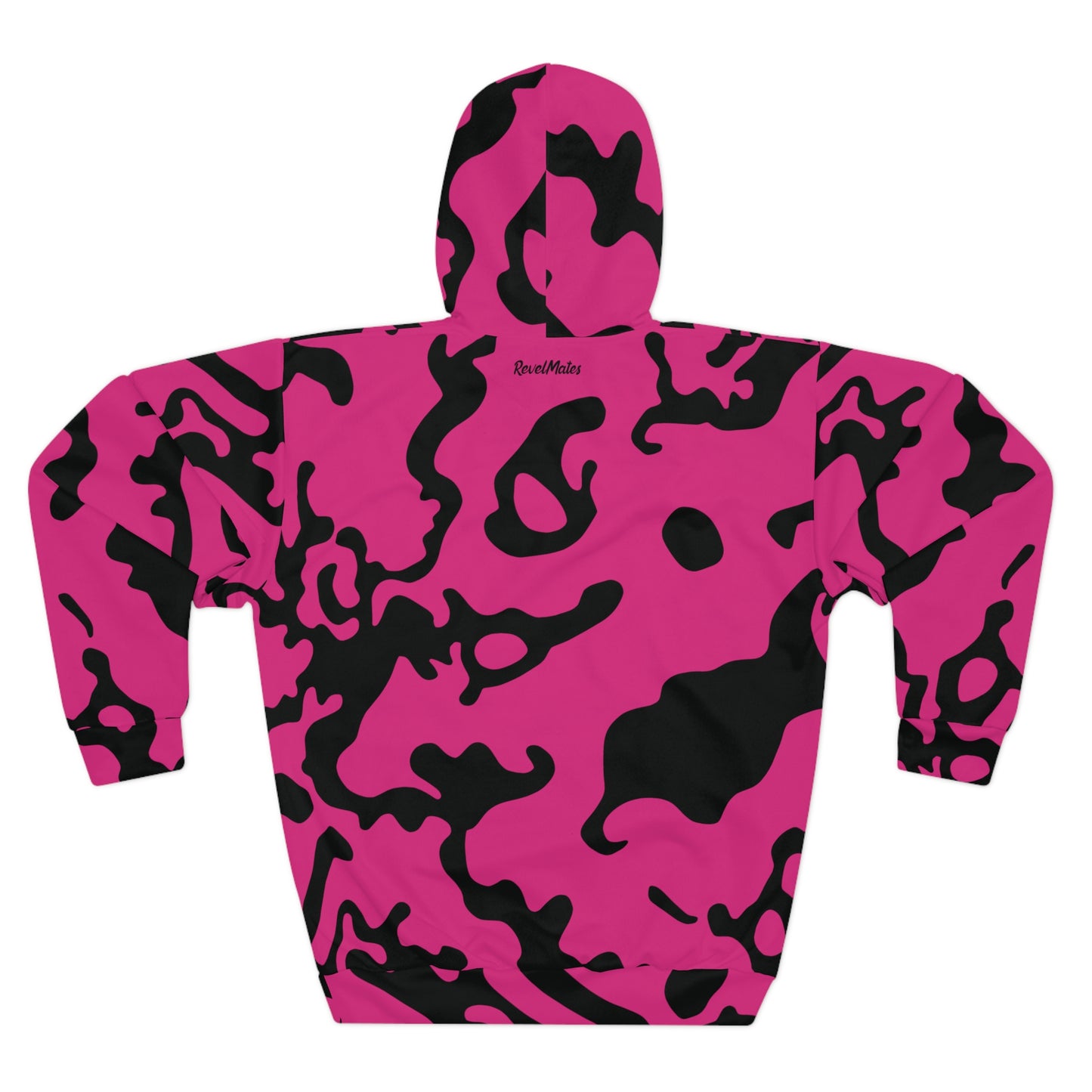 Unisex Cut & Sew Pullover Hoodie | All Over Print Hoodie | Camouflage Fuchsia & Black Design