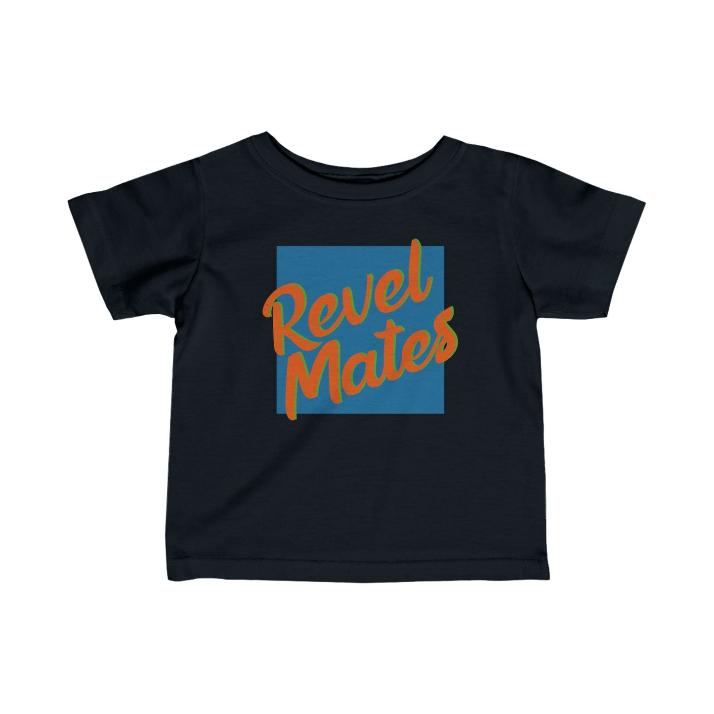 Infant Unisex Lightweight Fine Jersey T-Shirt | 6M-24M | Blue & Orange RevelMates Square Design | 4 colors