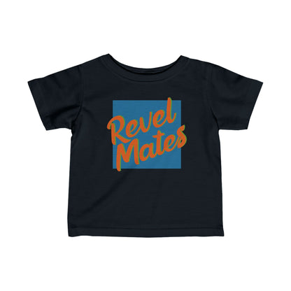 Infant Unisex Lightweight Fine Jersey T-Shirt | 6M-24M | Blue & Orange RevelMates Square Design | 4 colors