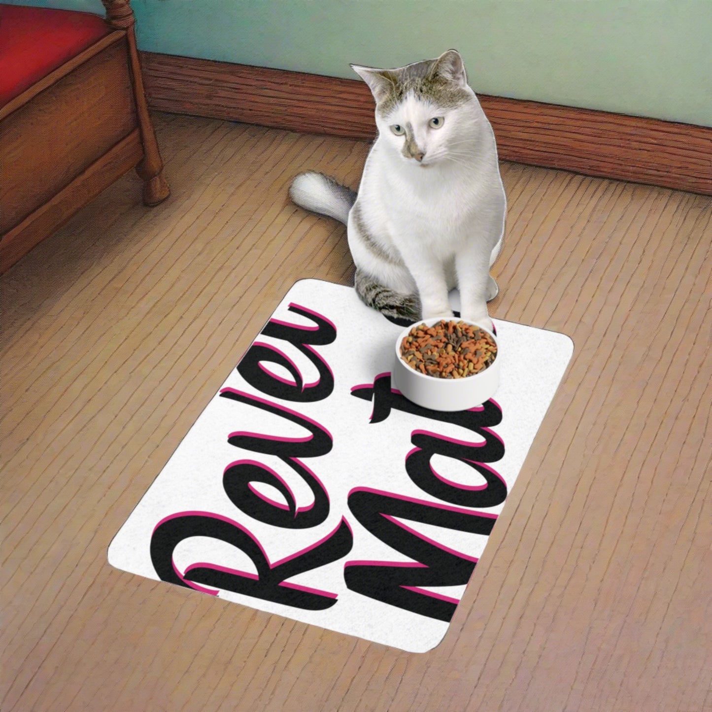 Pet Food Mat | for Dogs, Cats and all beloved Pets | White & Black RevelMates Design