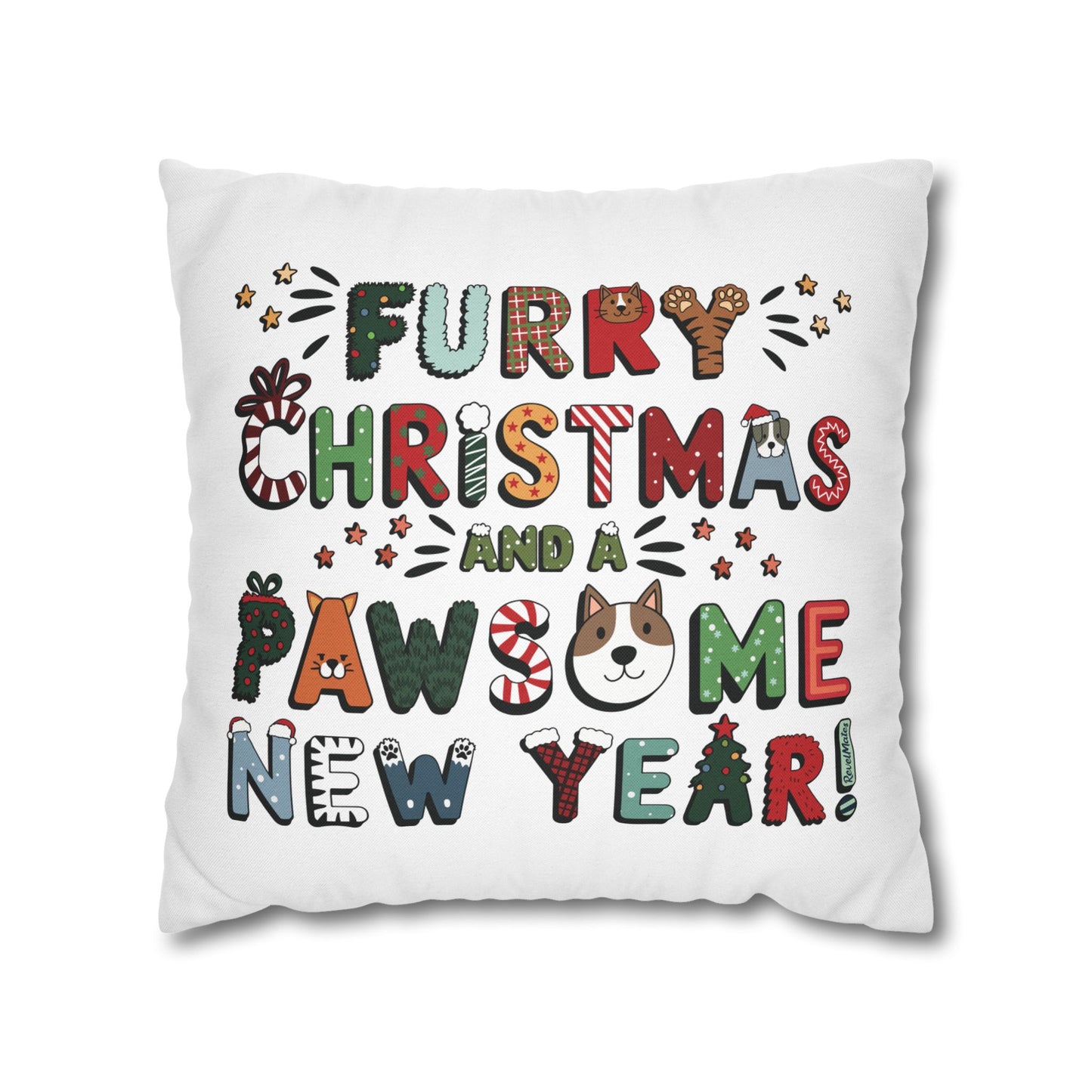 Spun Polyester Square Pillowcase | Furry Christmas Design | 4 sizes