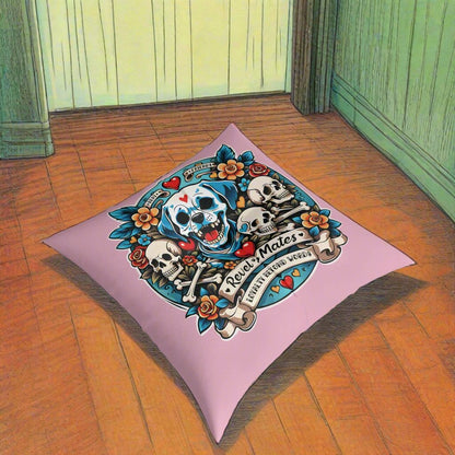 Square Tufted Floor Pillow | for Pets and Companions | Dog Skull Tattoo Design | 4 colors