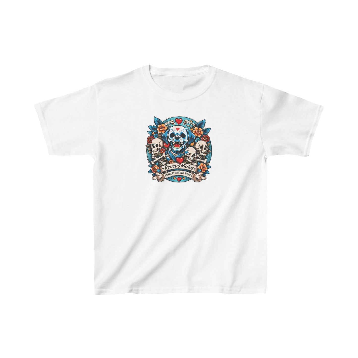 Unisex Kids Heavy Cotton™ T-Shirt | Dog Skull Tattoo Design | 20 colors