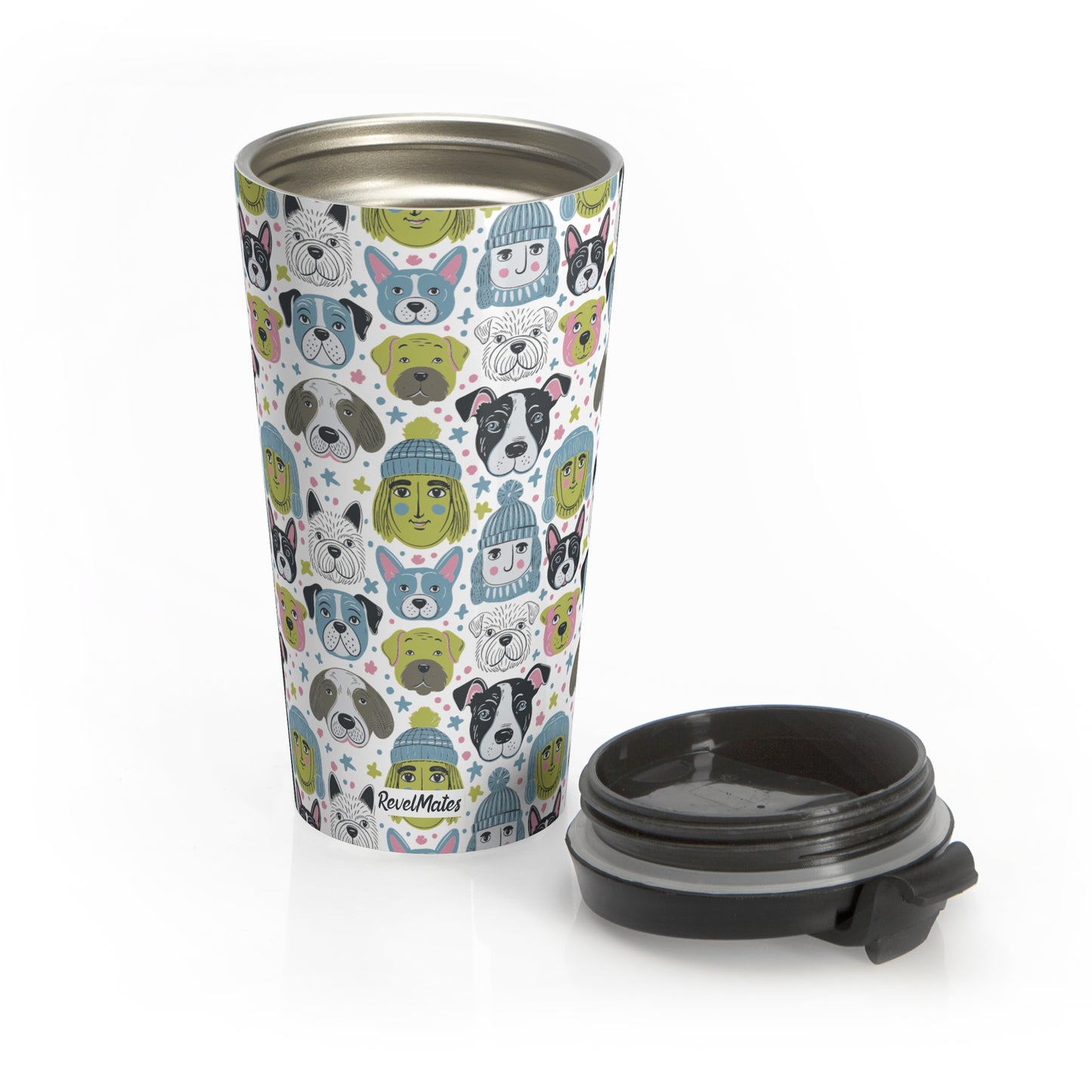 Stainless Steel Travel Mug With Cup 15oz (440ml)| Winter Doggies Design