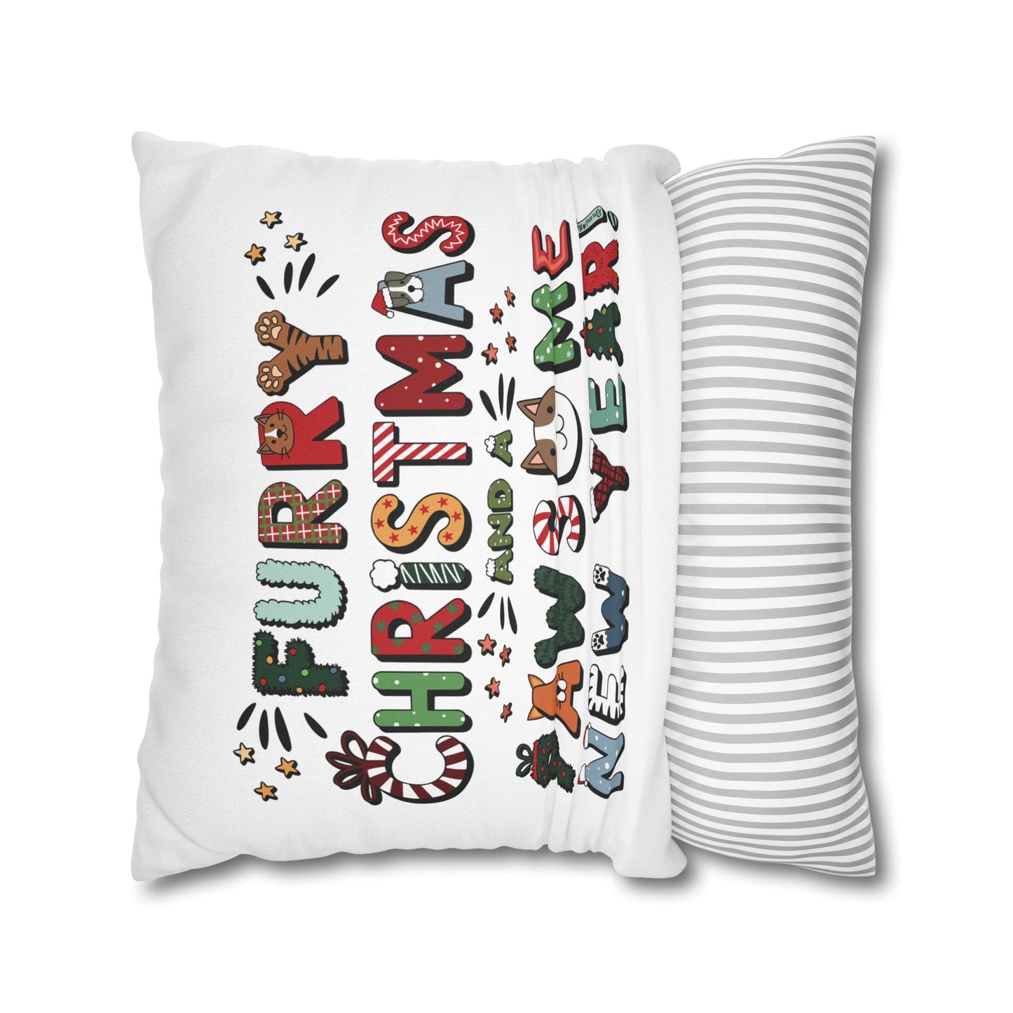 Spun Polyester Square Pillowcase | Furry Christmas Design | 4 sizes